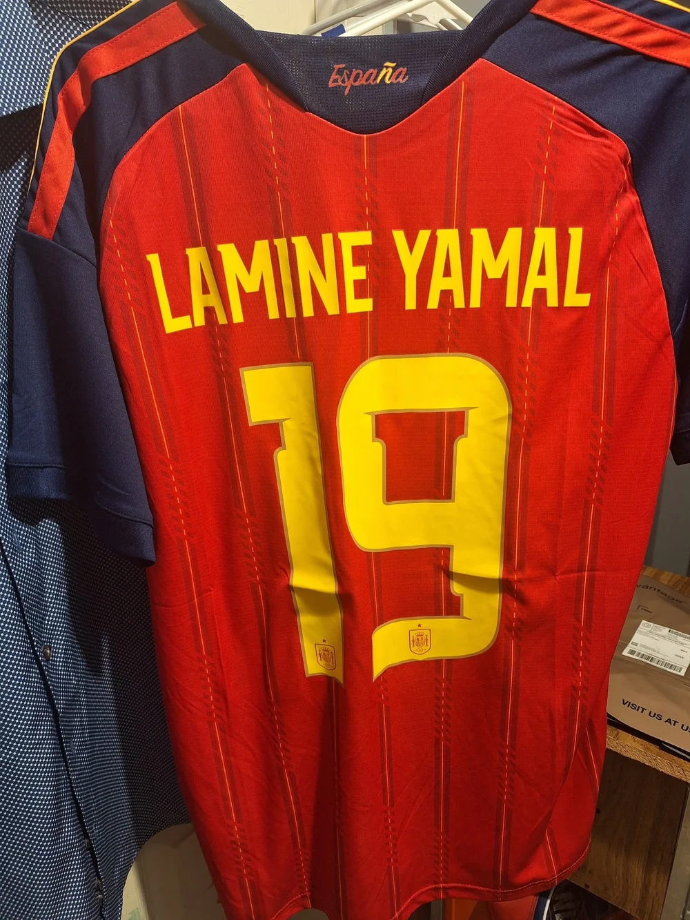 adidas Men’s Spain Red Soccer Jersey with Yellow Accents